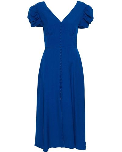 Saloni Margot V-Neck Midi Dress - Blue