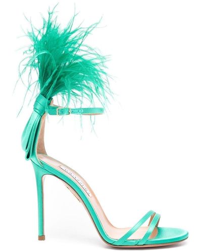 Aquazzura Feather-embellished Open-toe Sandals - Green
