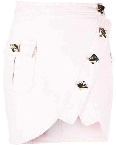 Self-Portrait Button-embellished Asymmetric Wrap Skirt - Pink