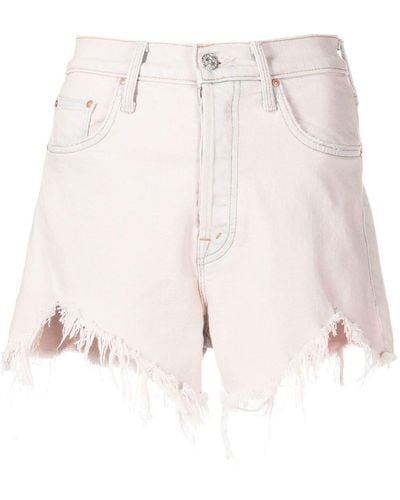 Mother Tomcat Frayed Denim Shorts - Pink