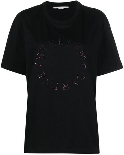 Stella McCartney T-Shirt mit Strass-Logo - Schwarz