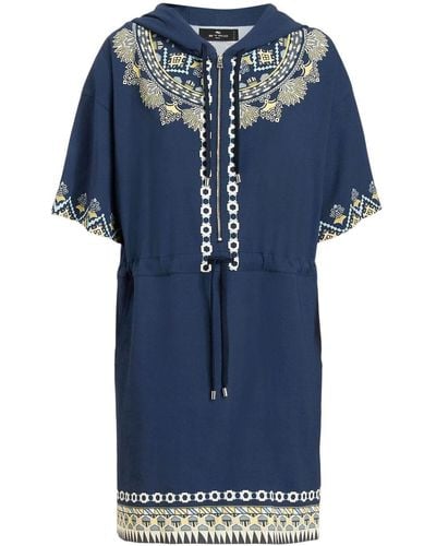 Etro Embroidered-design Hooded Dress - Blue