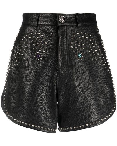 Philipp Plein Stud-embellished Leather Hot Trousers - Black