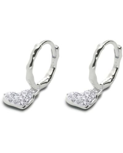Monica Vinader Diamond Heart Silver Drop huggie Earrings - White