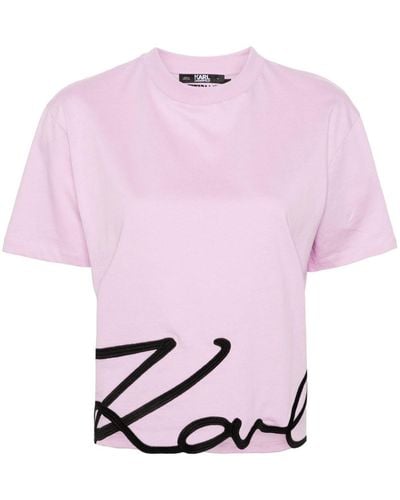 Karl Lagerfeld Signature-hem Cotton T-shirt - Pink
