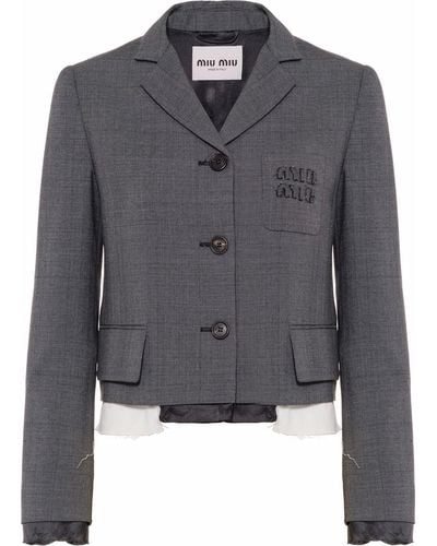 Miu Miu Single-breasted Prince Of Wales Check Blazer - Grey