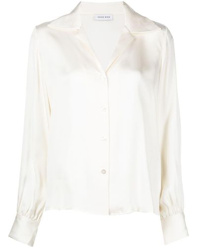 Anine Bing Mylah スプレッドカラー シルクシャツ - ホワイト