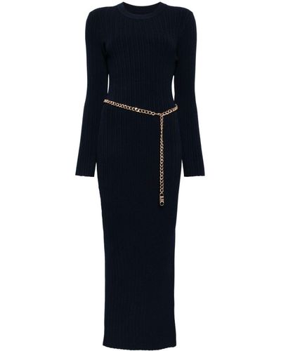 Michael Kors Belted Ribbed Maxi Dress - Blue