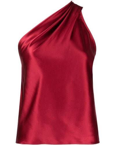 Michelle Mason Asymmetric Halterneck Silk Top - Red