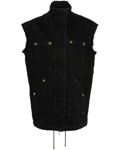 Elisabetta Franchi Gilet en jean à coupe mi-longue - Noir