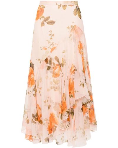 Erdem Floral-print Tiered Maxi Skirt - Orange