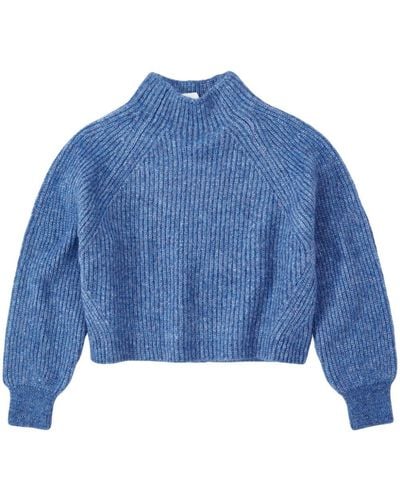 Closed High-neck Ribbed Sweater - Blue