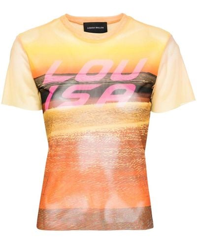 Louisa Ballou Beach Mesh-T-Shirt mit Logo-Print - Orange