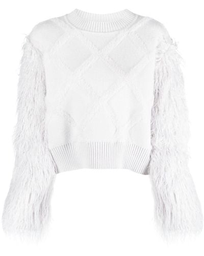 Patrizia Pepe Patterned-jacquard Brushed-effect Sweater - White
