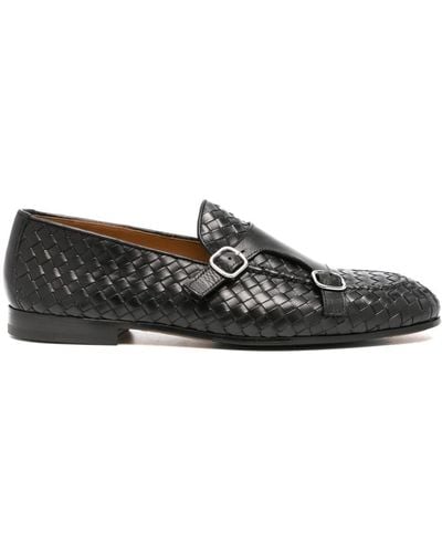 Doucal's Interwoven Leather Monk Shoes - Black