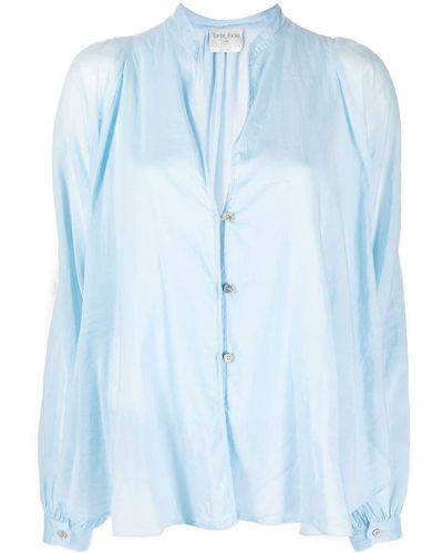 Forte Forte V-neck Cotton-silk Blouse - Blue