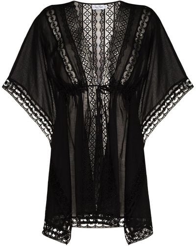 Charo Ruiz Embroidered Detail Tied Waist Cover-up - Black