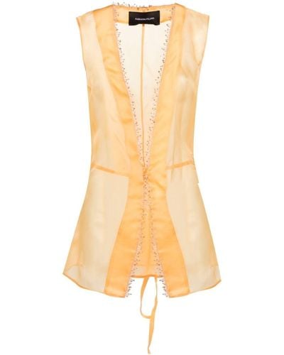 Fabiana Filippi Bead-detailed Silk Sheer Top - Yellow