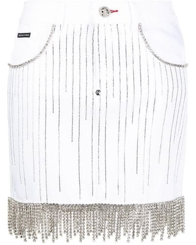 Philipp Plein Crystal-embellished Denim Skirt - White