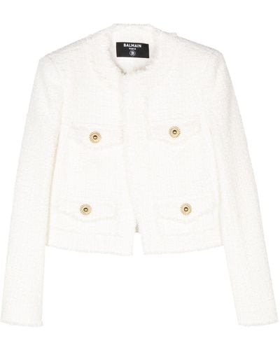 Balmain Tweed-Jacke mit Fransensaum - Weiß