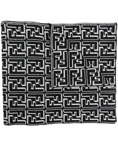Fendi Intarsia Monogram Wool Scarf - Black