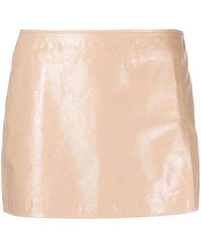 Manokhi Side-slit Mini Leather Skirt - Natural