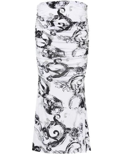 Versace Falda Watercolour Couture drapeada - Blanco