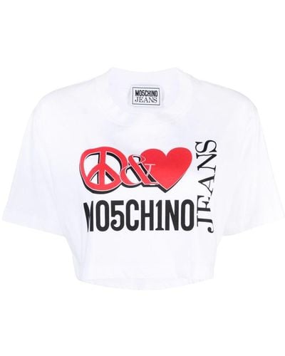 Moschino Jeans T-shirt en coton à logo imprimé - Blanc