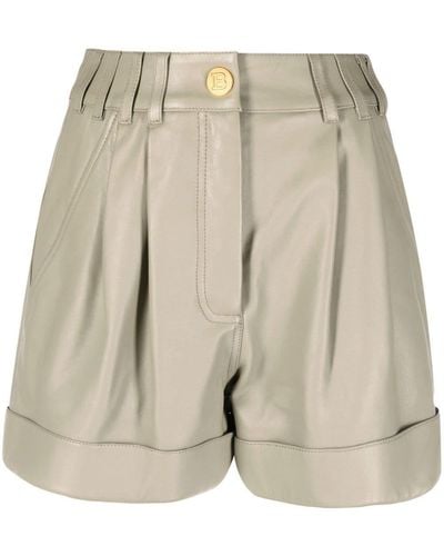 Balmain High-waisted Lambskin Shorts - Natural