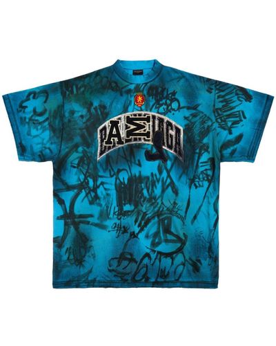 Balenciaga Skater Graffiti Logo-print T-shirt - Blue