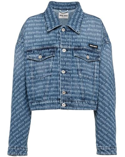 Miu Miu Veste en jean à logo imprimé - Bleu