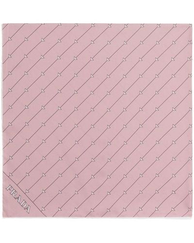 Prada Zijden Sjaal Met Geometrische Print - Roze