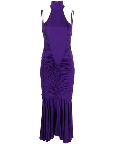 Versace Ruched Halterneck Maxi Dress - Purple