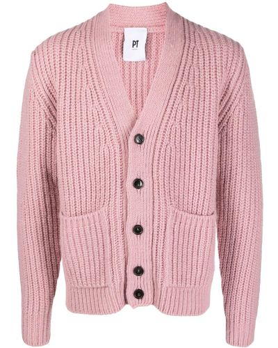 PT Torino Ribbed V-neck Cardigan - Pink
