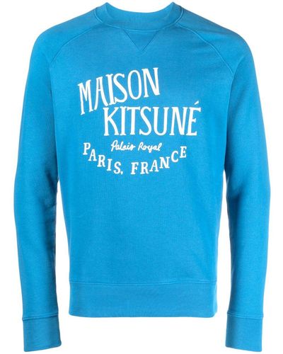 Maison Kitsuné Logo-print Cotton Sweatshirt - Blue