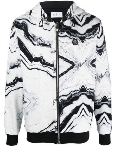 Philipp Plein All-over Marble-print Hooded Jacket - Grey