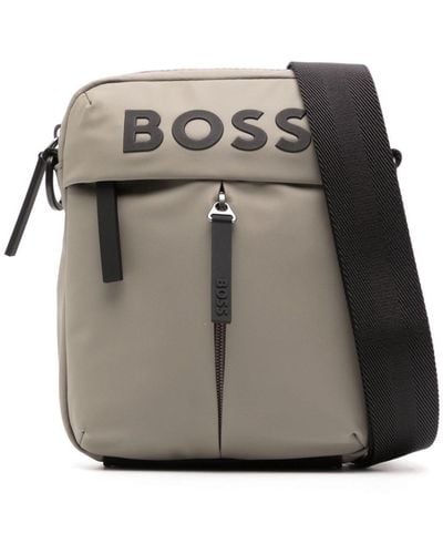 BOSS Logo-appliqué messenger bag - Grigio
