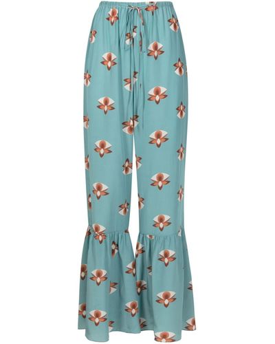 Adriana Degreas Orchid-print Flared Silk Trousers - Blue