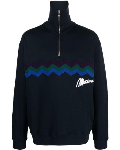 Missoni Zigzag-embroidery Half-zip Sweatshirt - Blue