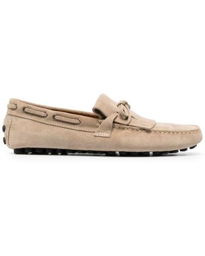 Doucal's Lace-up Fringed Suede Loafers - Natural