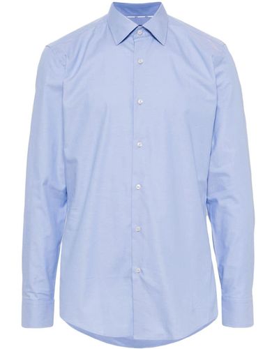 BOSS Classic-collar Cotton-blend Shirt - Blue