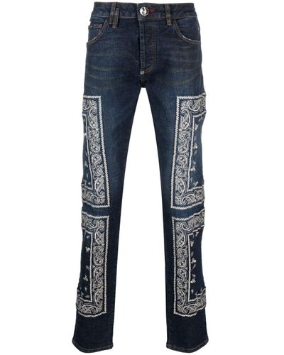 Philipp Plein Straight-Leg-Jeans mit Paisleymuster - Blau