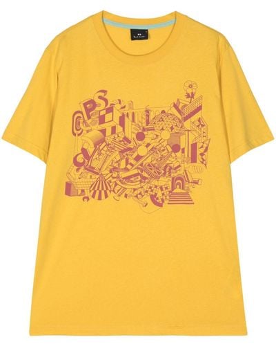 PS by Paul Smith T-Shirt aus Bio-Baumwolle mit Print - Gelb