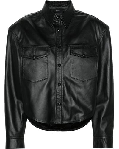 Wardrobe NYC Leren Shirtjack Met Schoudervullingen - Zwart