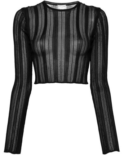 Saint Laurent Semi-sheer Cropped Knitted Top - Black