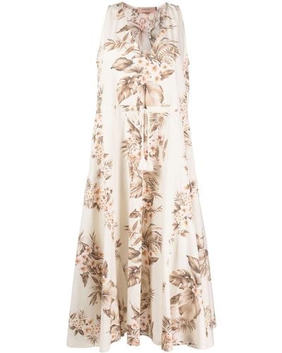 Twin Set Floral-print Sleeveless Dress - Natural