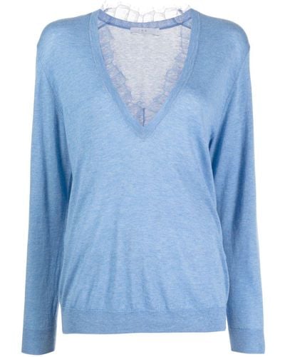 IRO Lace-trim Fine-knit Sweater - Blue