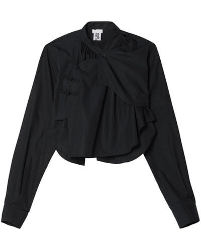 Noir Kei Ninomiya Asymmetric Draped Cotton Shirt - Black