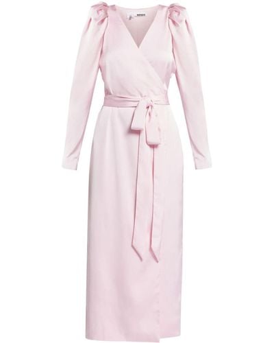 ROTATE BIRGER CHRISTENSEN Long-sleeved Satin Wrap Dress - Pink