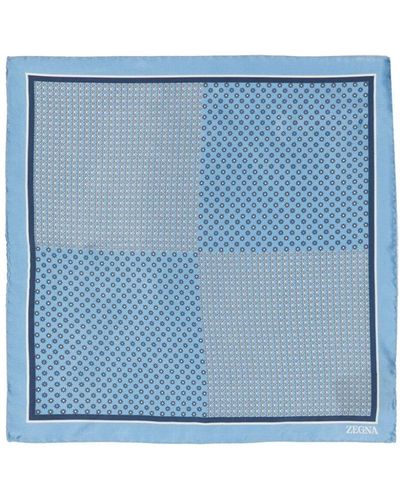 Zegna Geometric-print Silk Pocket Square - Blue